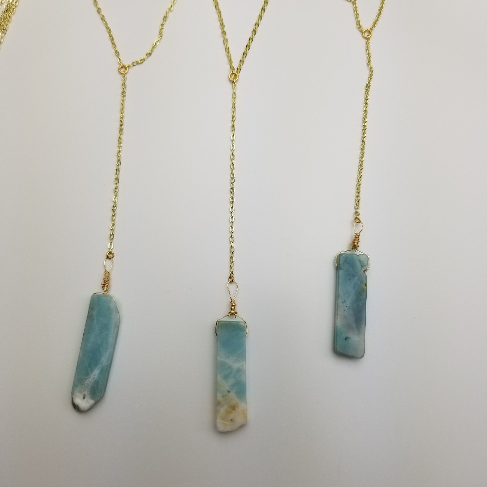NWT 14k Gold Amazonite Gemstone Lariat Necklace - Picture 6 of 8